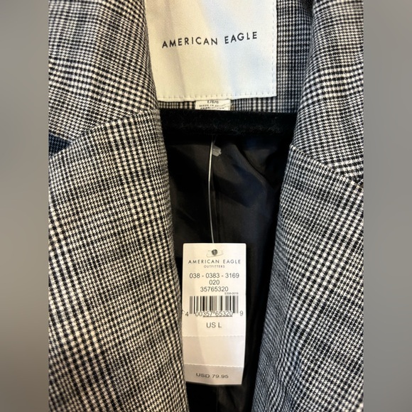 NWT American Eagle Oversized Grey Plaid Striped Boyfriend Blazer Large - Picture 3 of 6